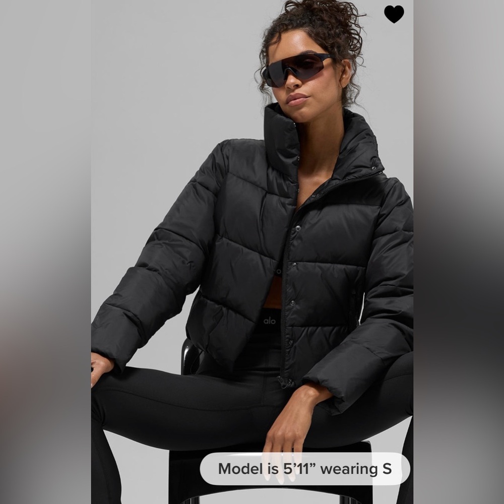 ALO Yoga NWT Gold Rush Puffer Jacket Full Zip, zipper pocket, very warm Black L - Picture 3 of 14